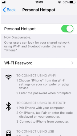 تفعيل خيار نقطة الاتصال الشخصية Personal Hotspot